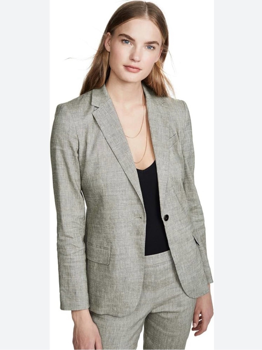Theory Staple Melange linen blend Light Gray multicolor Suit Set size difference